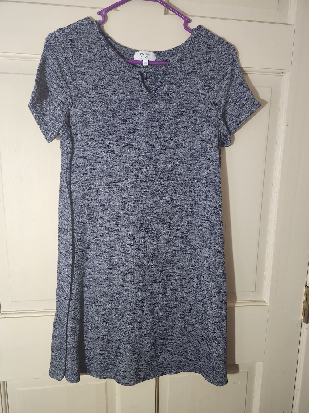 crown & ivy heathered Gray & Black short-sleeve A-line mini dress